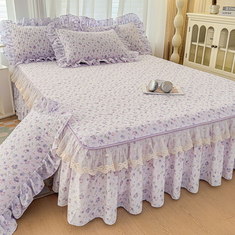 Floral Bed Skirt with Lace Trim