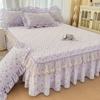 Floral Bed Skirt with Lace Trim