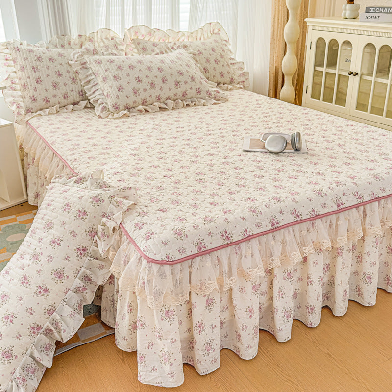 Floral Bed Skirt with Lace Trim