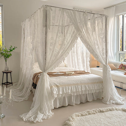Floral Lace Bed Canopy Curtains – Romantic 4-Poster Bed Drapes
