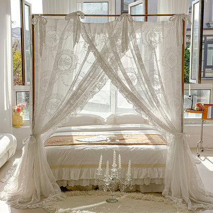 Floral Lace Bed Canopy Curtains – Romantic 4-Poster Bed Drapes