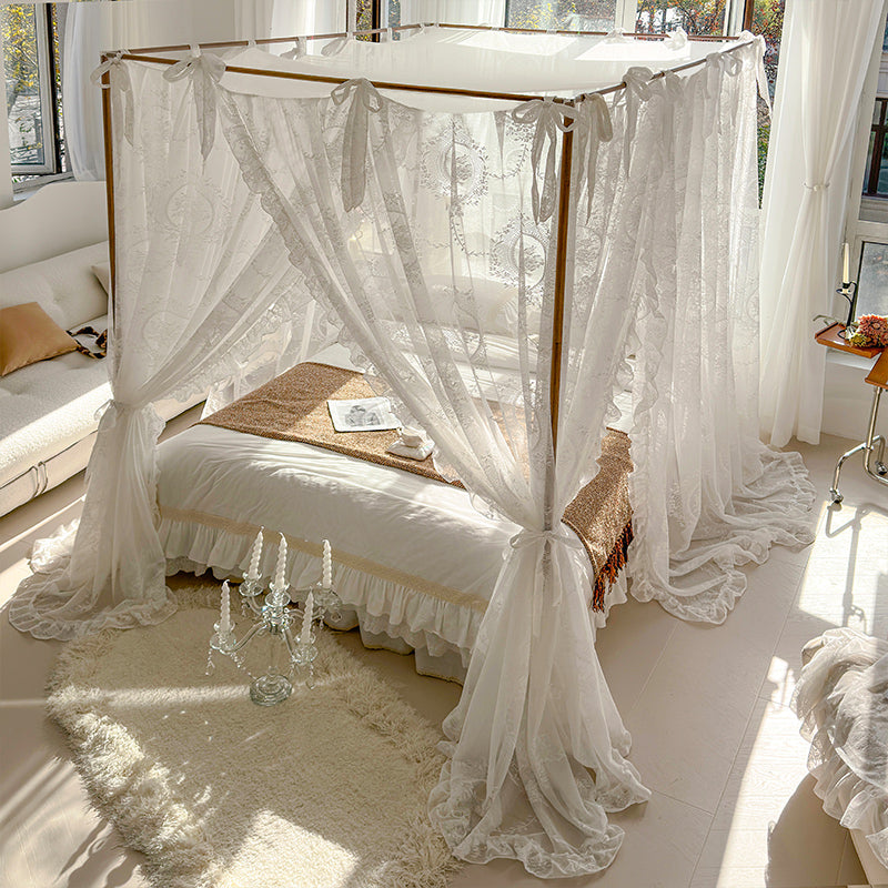 Floral Lace Bed Canopy Curtains – Romantic 4-Poster Bed Drapes