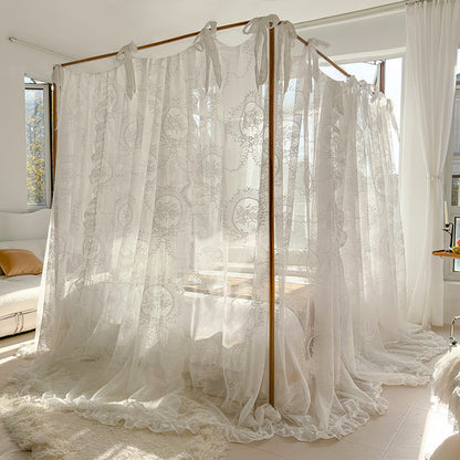 Floral Lace Bed Canopy Curtains – Romantic 4-Poster Bed Drapes