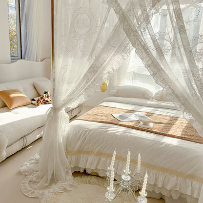 Floral Lace Bed Canopy Curtains – Romantic 4-Poster Bed Drapes