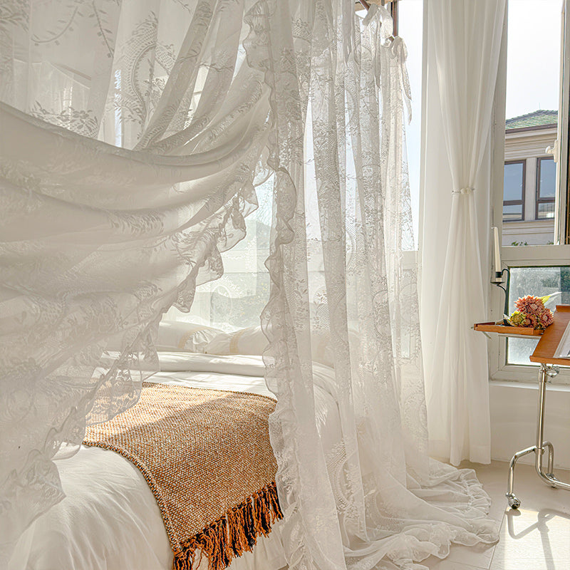 Floral Lace Bed Canopy Curtains – Romantic 4-Poster Bed Drapes