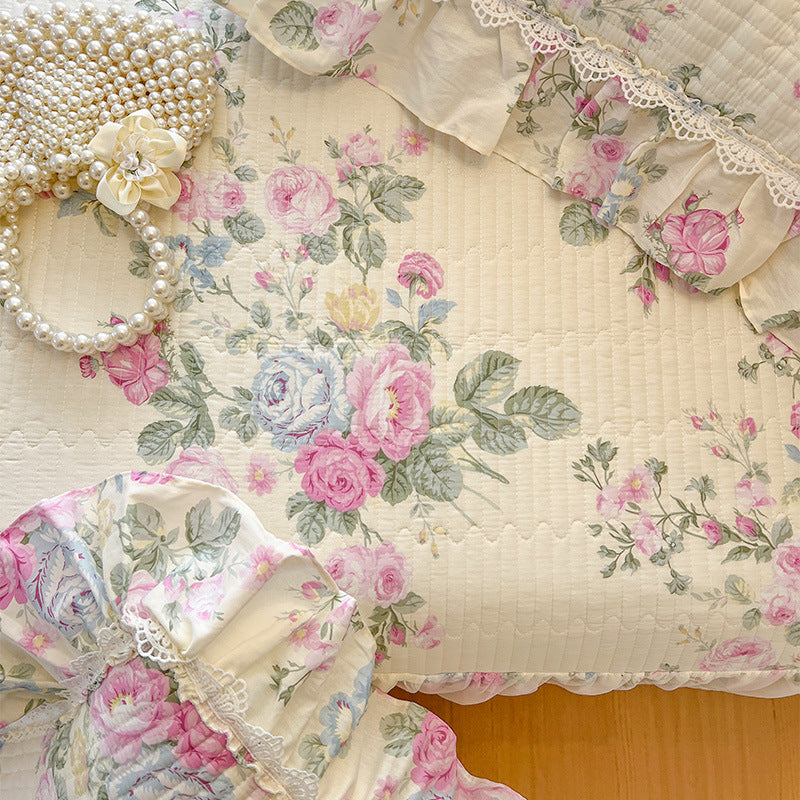 French Rose Bed Skirt with Lace Trim