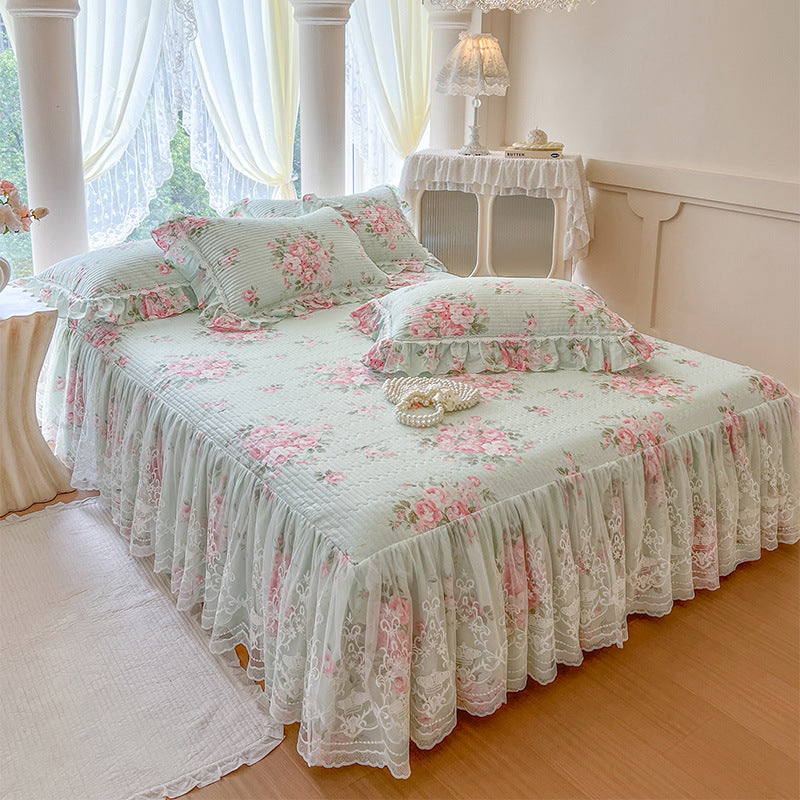 French Rose Bed Skirt with Lace Trim