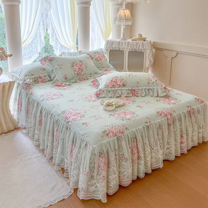 French Rose Bed Skirt with Lace Trim