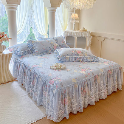 French Rose Bed Skirt with Lace Trim