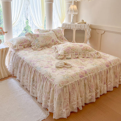 French Rose Bed Skirt with Lace Trim