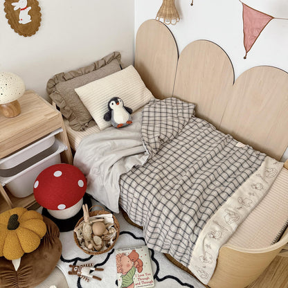 Gray Plaid Kids Comforter – Bunny Embroidery