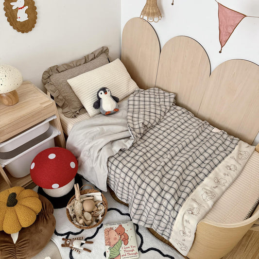 Gray Plaid Kids Comforter – Bunny Embroidery