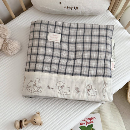 Gray Plaid Kids Comforter – Bunny Embroidery