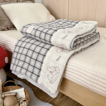 Gray Plaid Kids Comforter – Bunny Embroidery