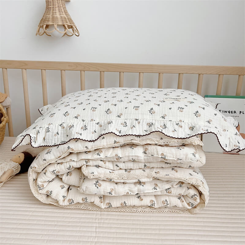 Vintage Rose Floral Baby Quilt – Cotton Muslin