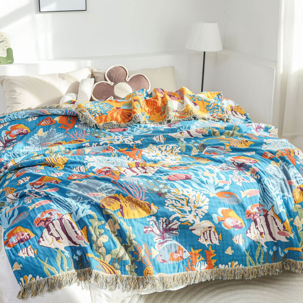 Ocean Dreams Throw Blanket for Kids – Reversible Jacquard