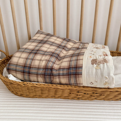 Plaid Cotton Muslin Kids Comforter – Bear Embroidery