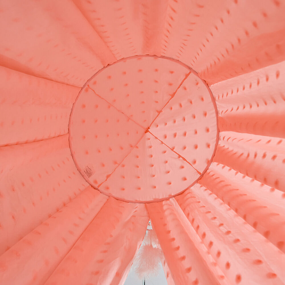 Interior view of pink dome canopy showing round top structure