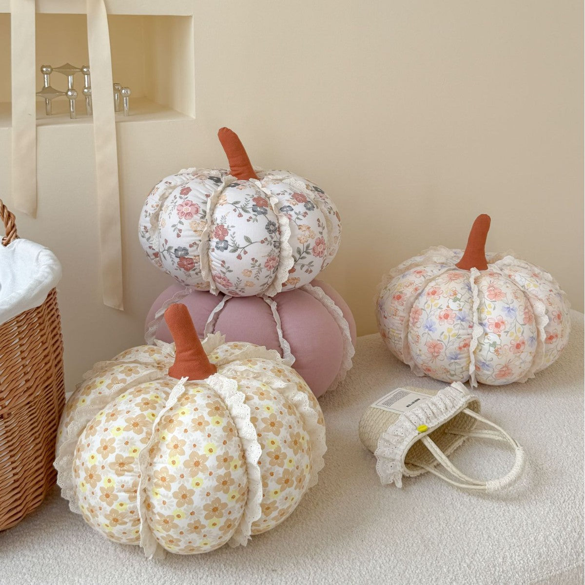 Pumpkin Decorative Pillow with Lace Trim