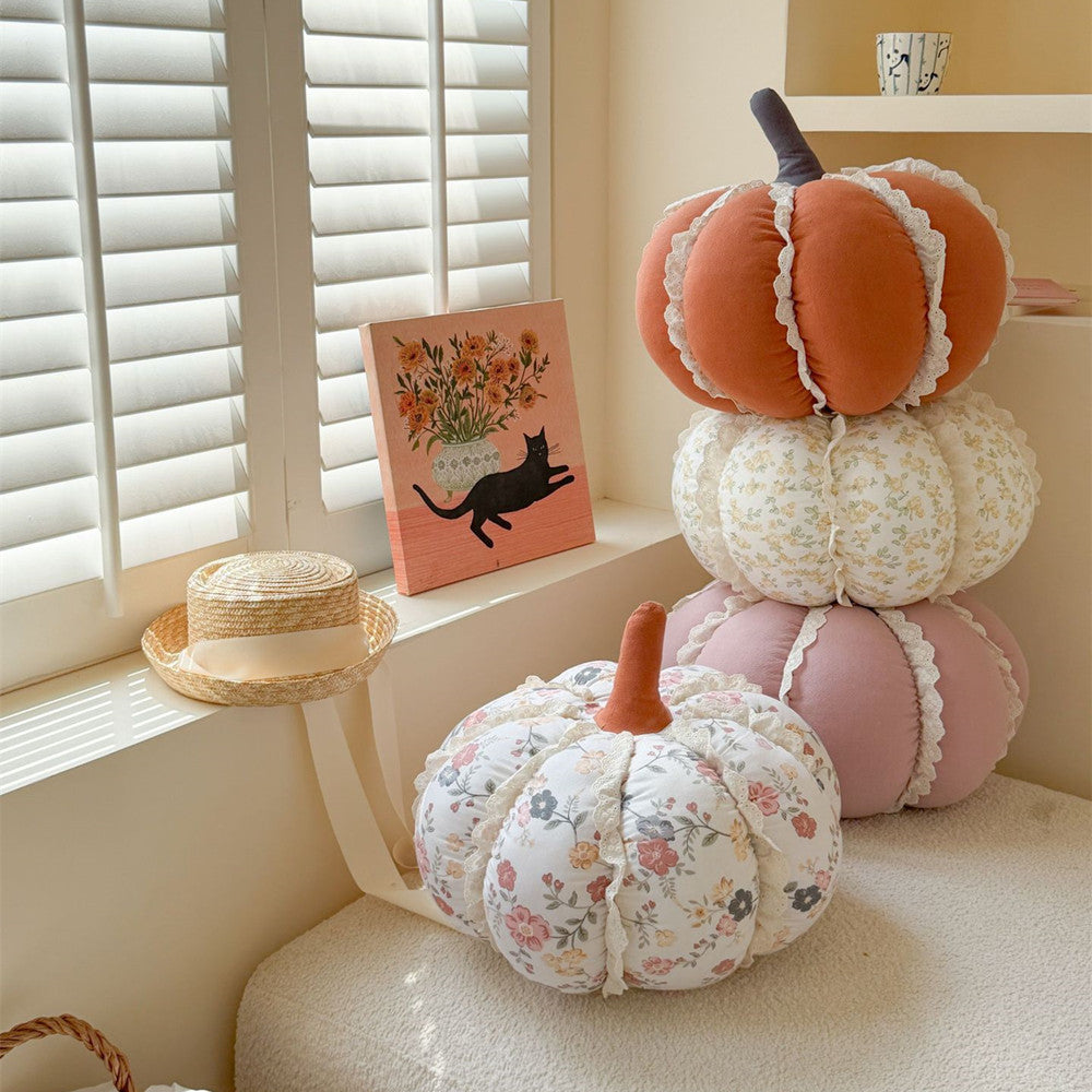 Pumpkin Decorative Pillow with Lace Trim