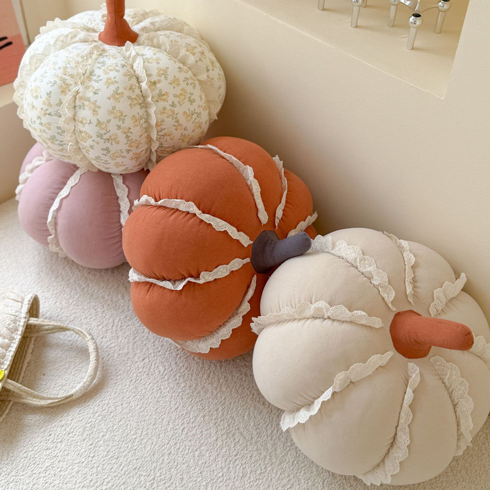 Pumpkin Decorative Pillow with Lace Trim