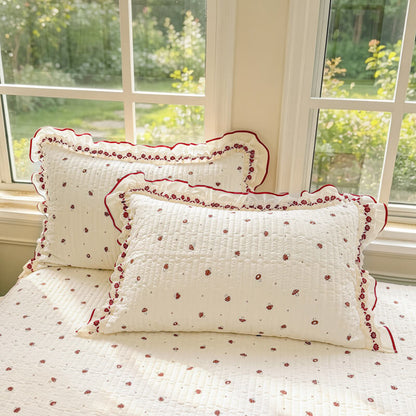 Quilted Ruffled Bed Skirt with Floral Lace Trim