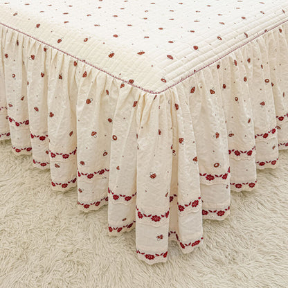 Quilted Ruffled Bed Skirt with Floral Lace Trim