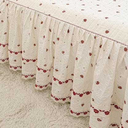 Quilted Ruffled Bed Skirt with Floral Lace Trim