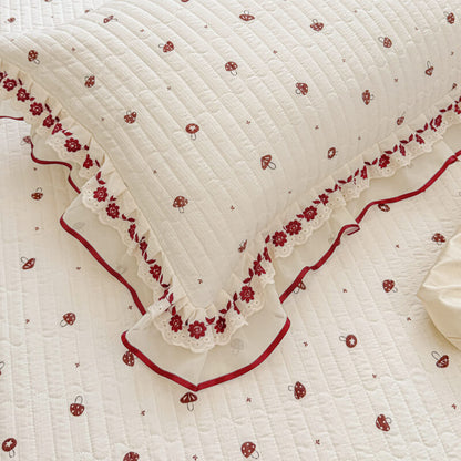 Quilted Ruffled Bed Skirt with Floral Lace Trim