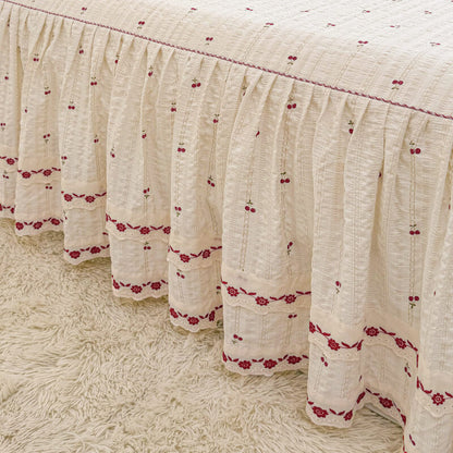 Quilted Ruffled Bed Skirt with Floral Lace Trim