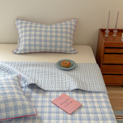 Reversible Gingham Cotton Quilt Set