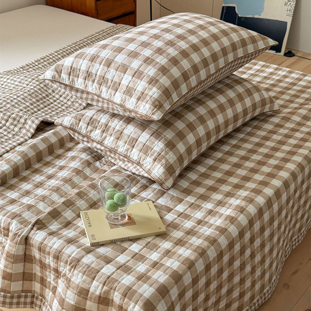 Reversible Gingham Cotton Quilt Set