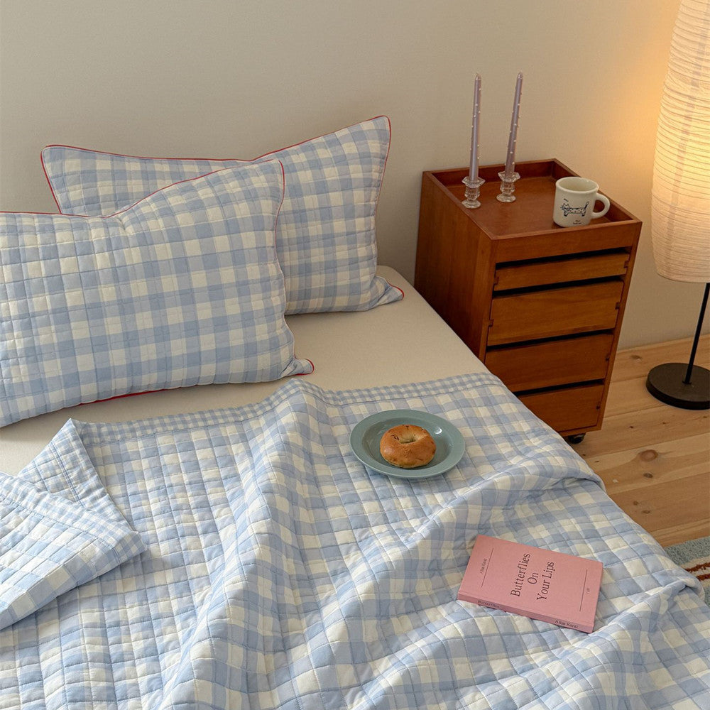 Reversible Gingham Cotton Quilt Set