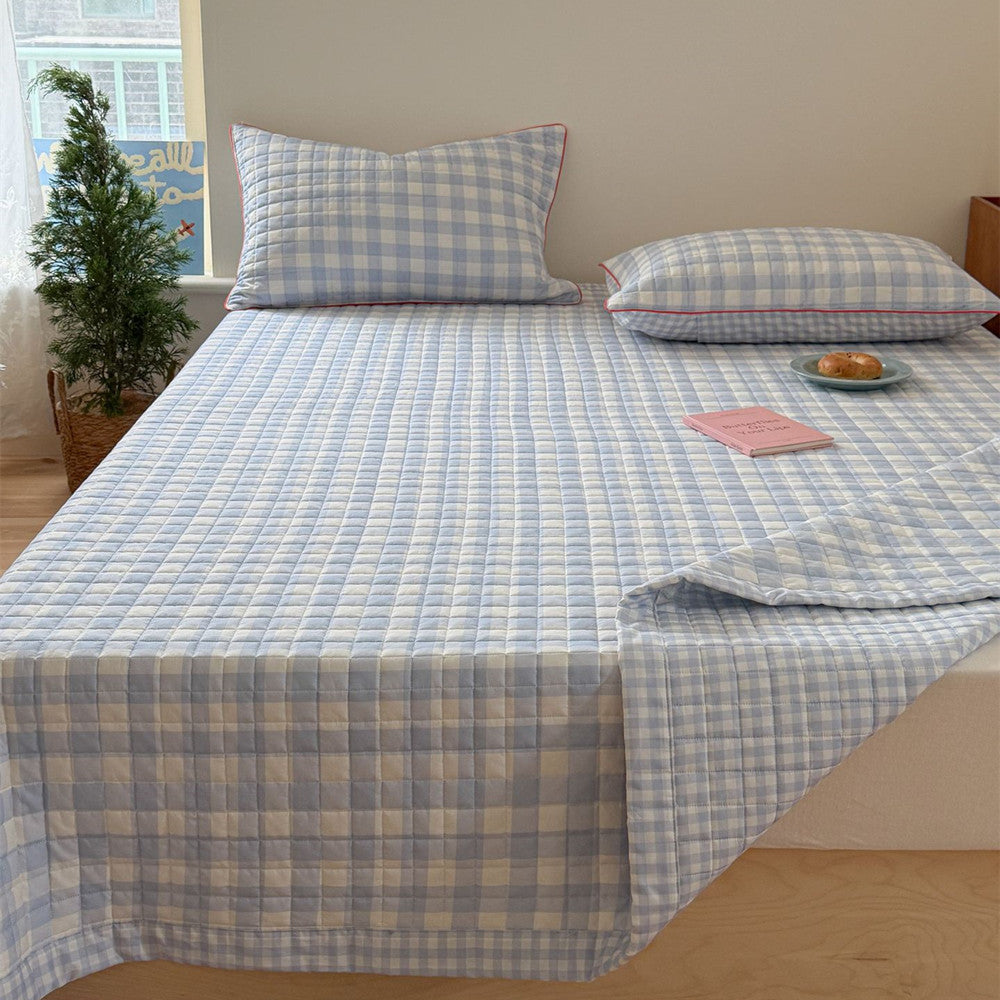 Reversible Gingham Cotton Quilt Set