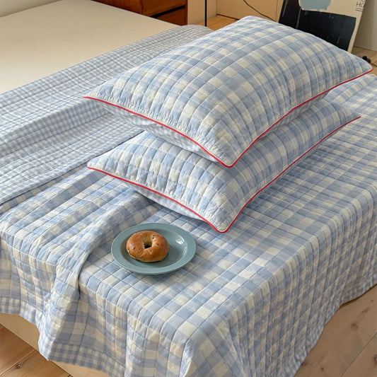 Reversible Gingham Cotton Quilt Set