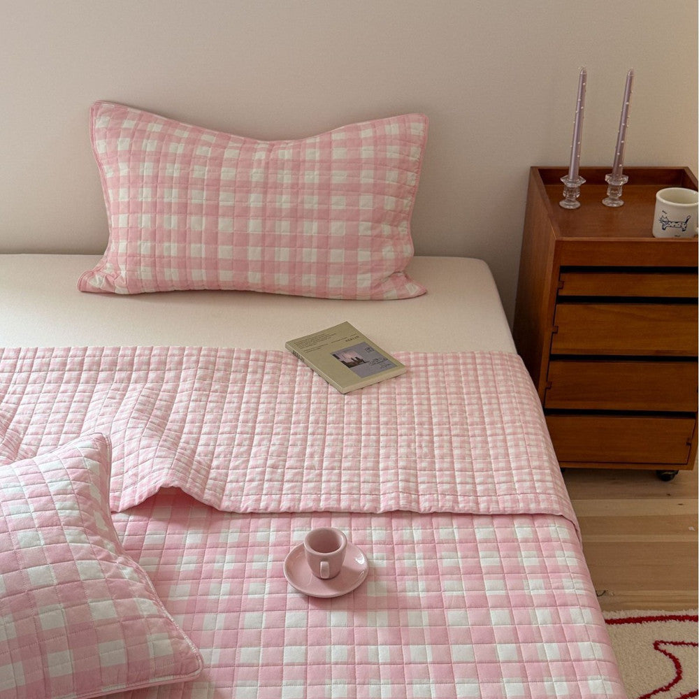 Reversible Gingham Cotton Quilt Set
