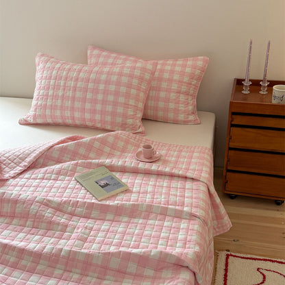Reversible Gingham Cotton Quilt Set