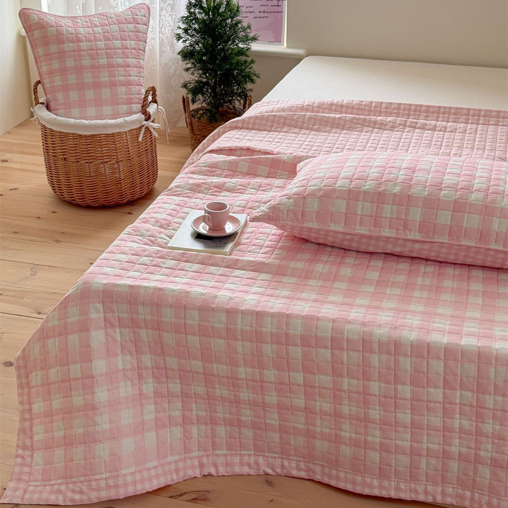 Reversible Gingham Cotton Quilt Set