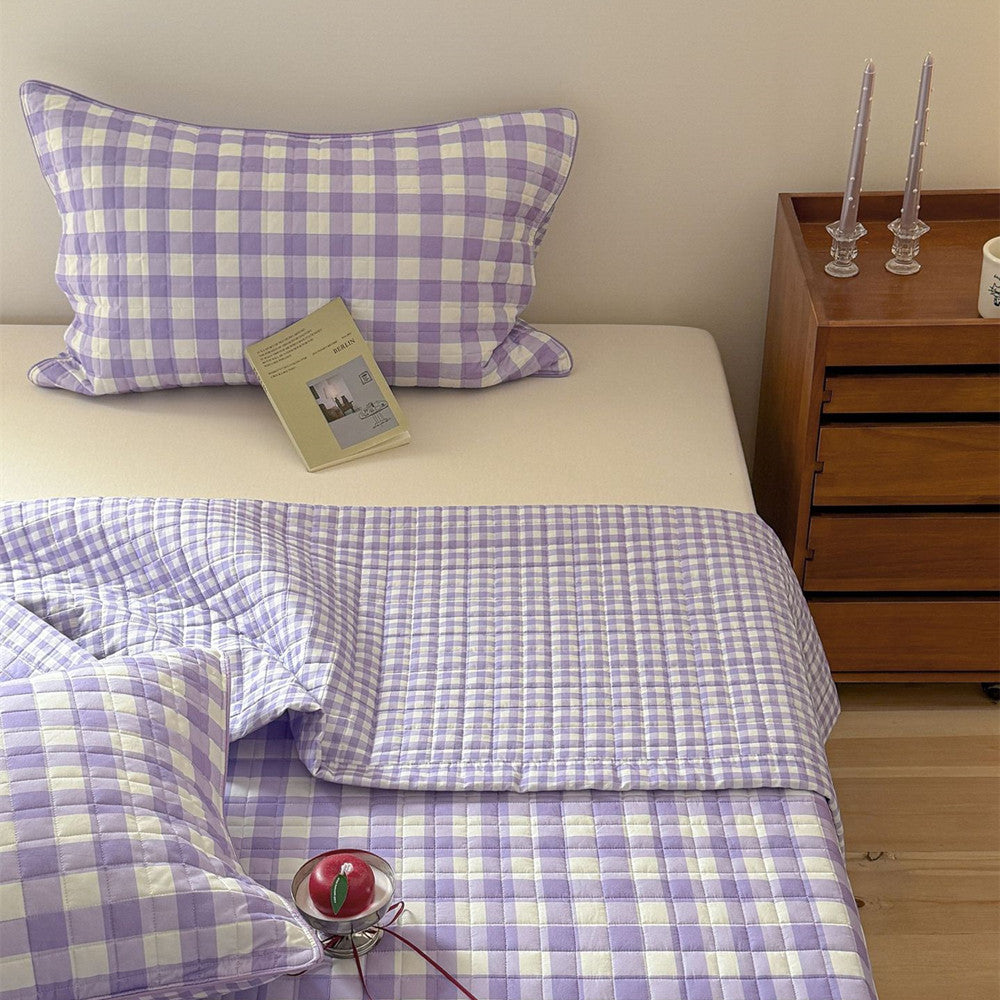 Reversible Gingham Cotton Quilt Set