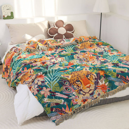 Jaguar Jungle Throw Blanket for Kids – Reversible Jacquard