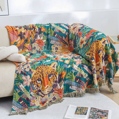 Jaguar Jungle Throw Blanket for Kids – Reversible Jacquard