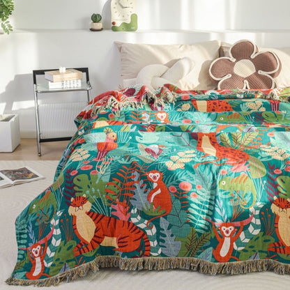 Jungle Animal Cotton Throw for Kids – Reversible Jacquard