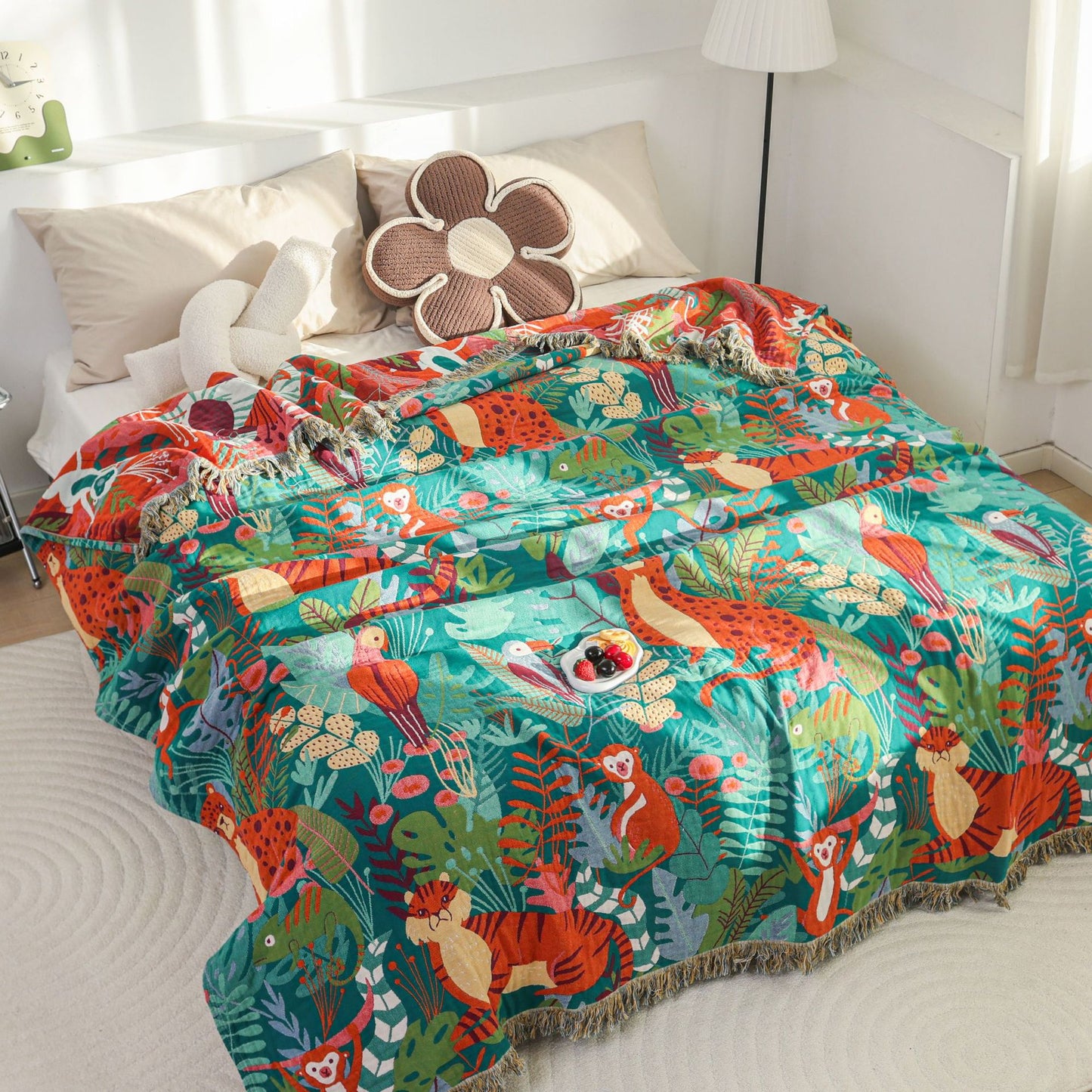 Jungle Animal Cotton Throw for Kids – Reversible Jacquard