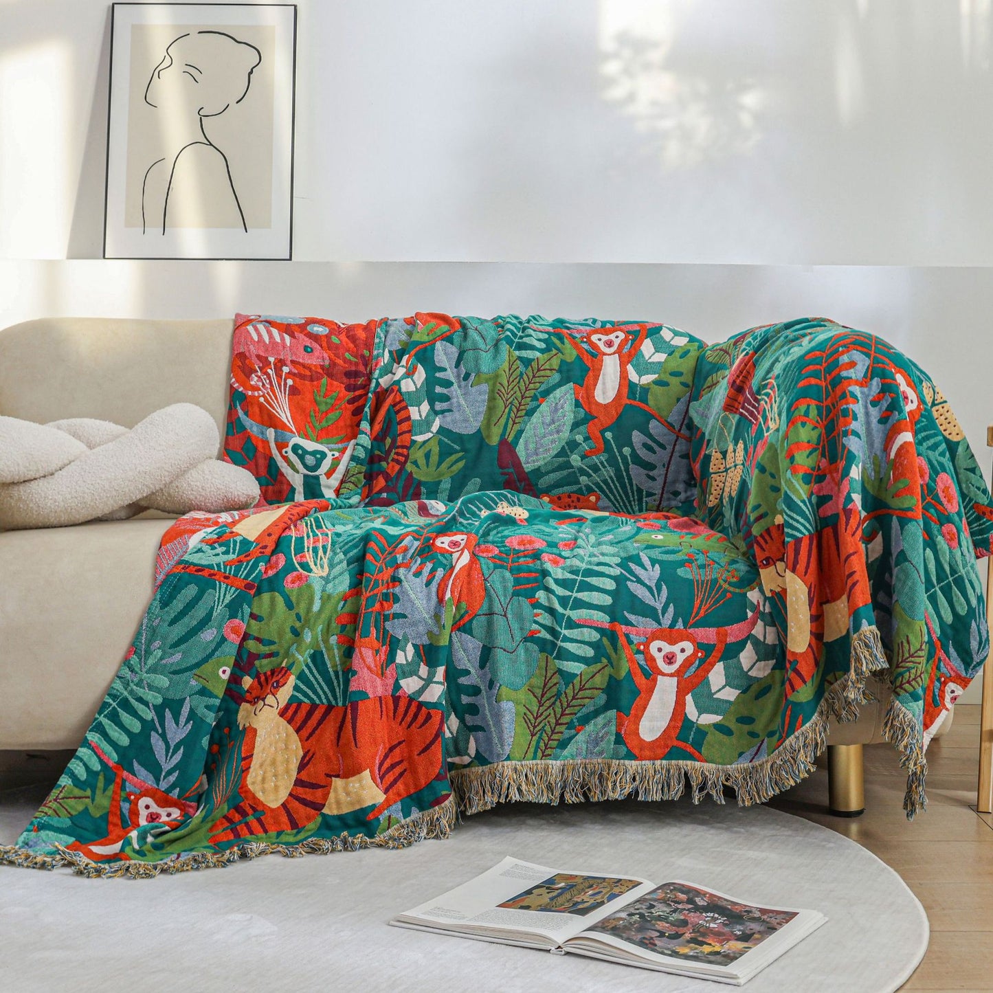 Jungle Animal Cotton Throw for Kids – Reversible Jacquard