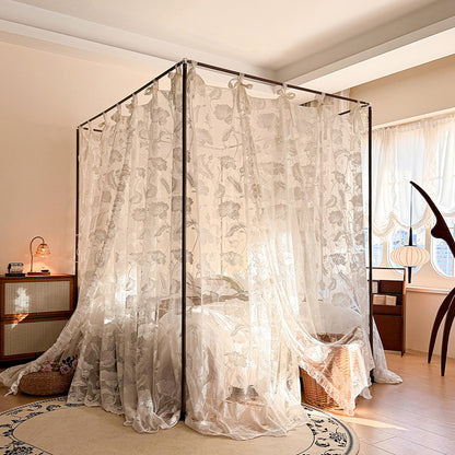 vintage lace canopy drapes four poster bed