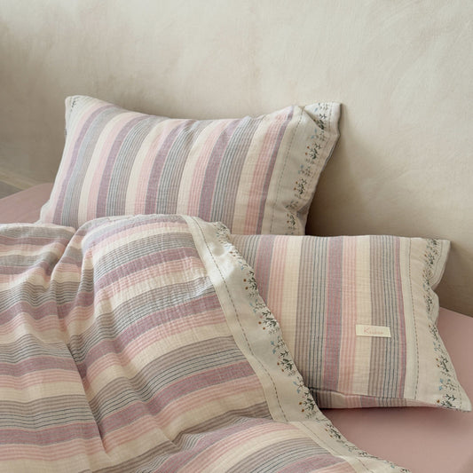 Striped Muslin Duvet Cover Set – Soft Pink
