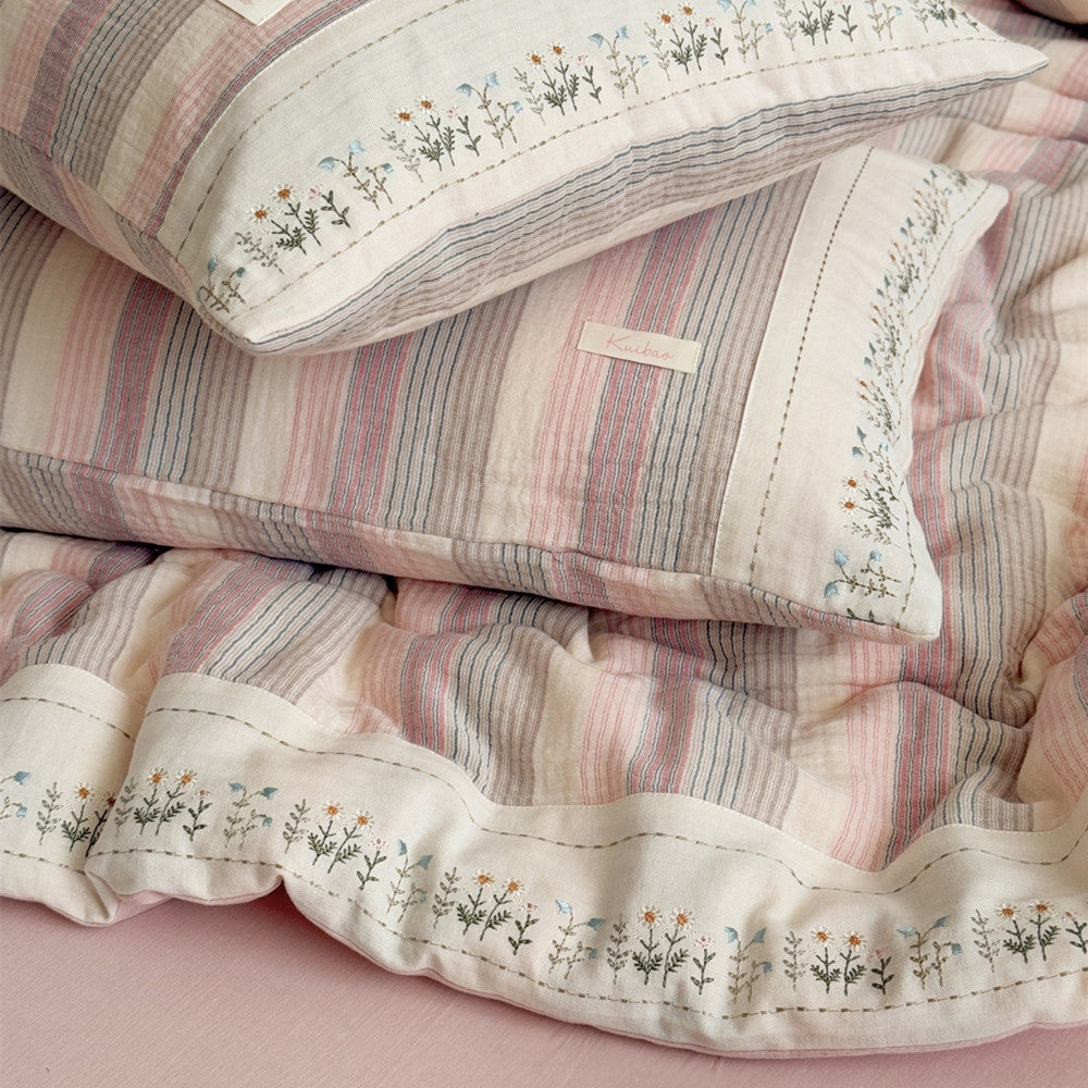 Striped Muslin Duvet Cover Set – Soft Pink