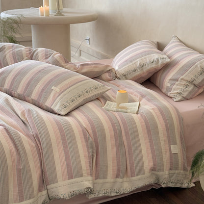 Striped Muslin Duvet Cover Set – Soft Pink