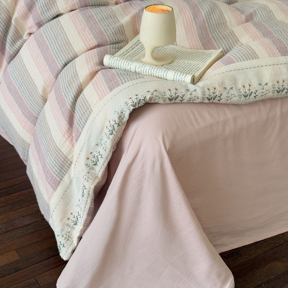 Striped Muslin Duvet Cover Set – Soft Pink