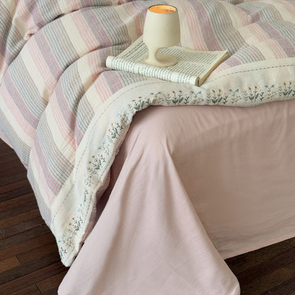 Striped Muslin Duvet Cover Set – Soft Pink